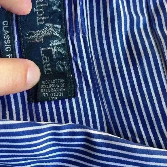 EUC Ralph Lauren Mens Blue White Striped Button Down Shirt Classic Fit Pony XL - Picture 5 of 9